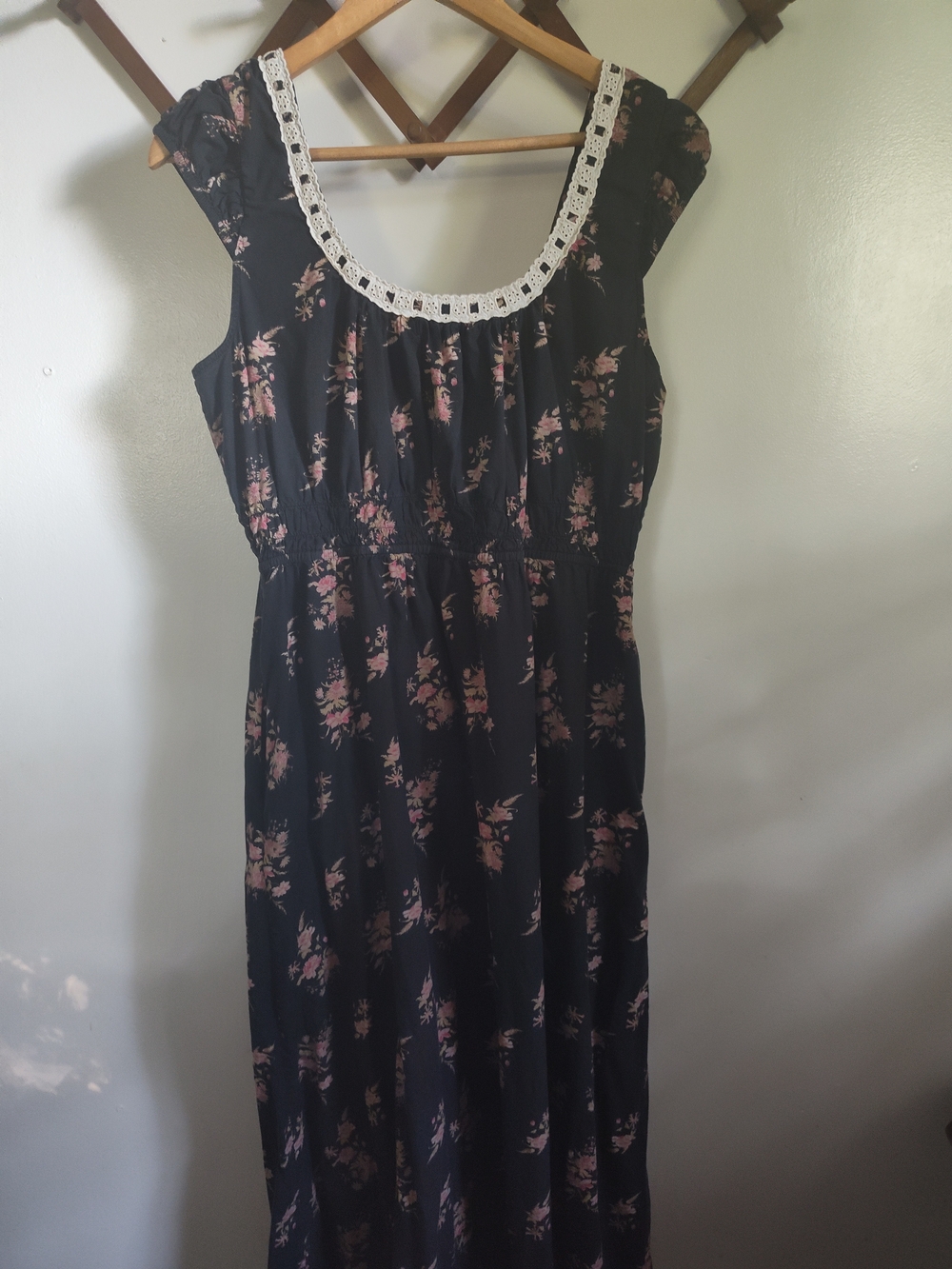 Christy Dawn Black Maxi Dress with Pink Floral Print and Cream Lace - Picture 3 of 5